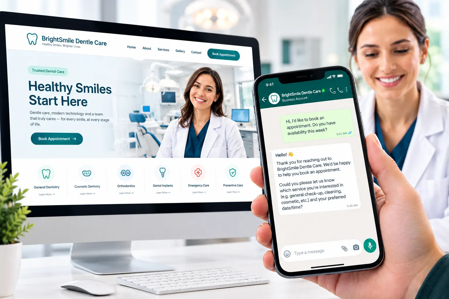 Dental website with WhatsApp integration for patient enquiries and appointments